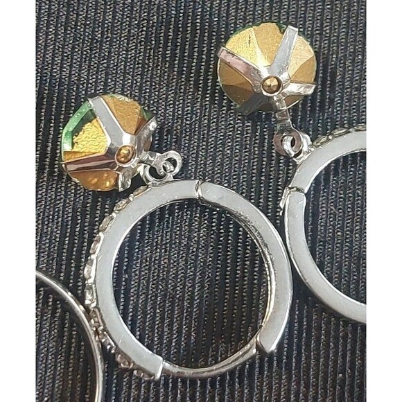 Uranium glass silvertone adjustable ring and huggie hoop earrings - Picture 8 of 12